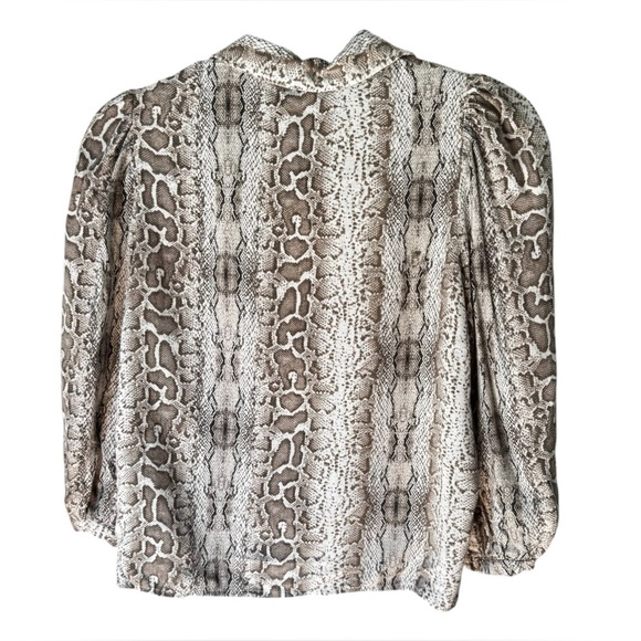 Pull & Bear Viscose Snake Print Puff Sleeve Gray Blouse Size Small - Picture 2 of 5
